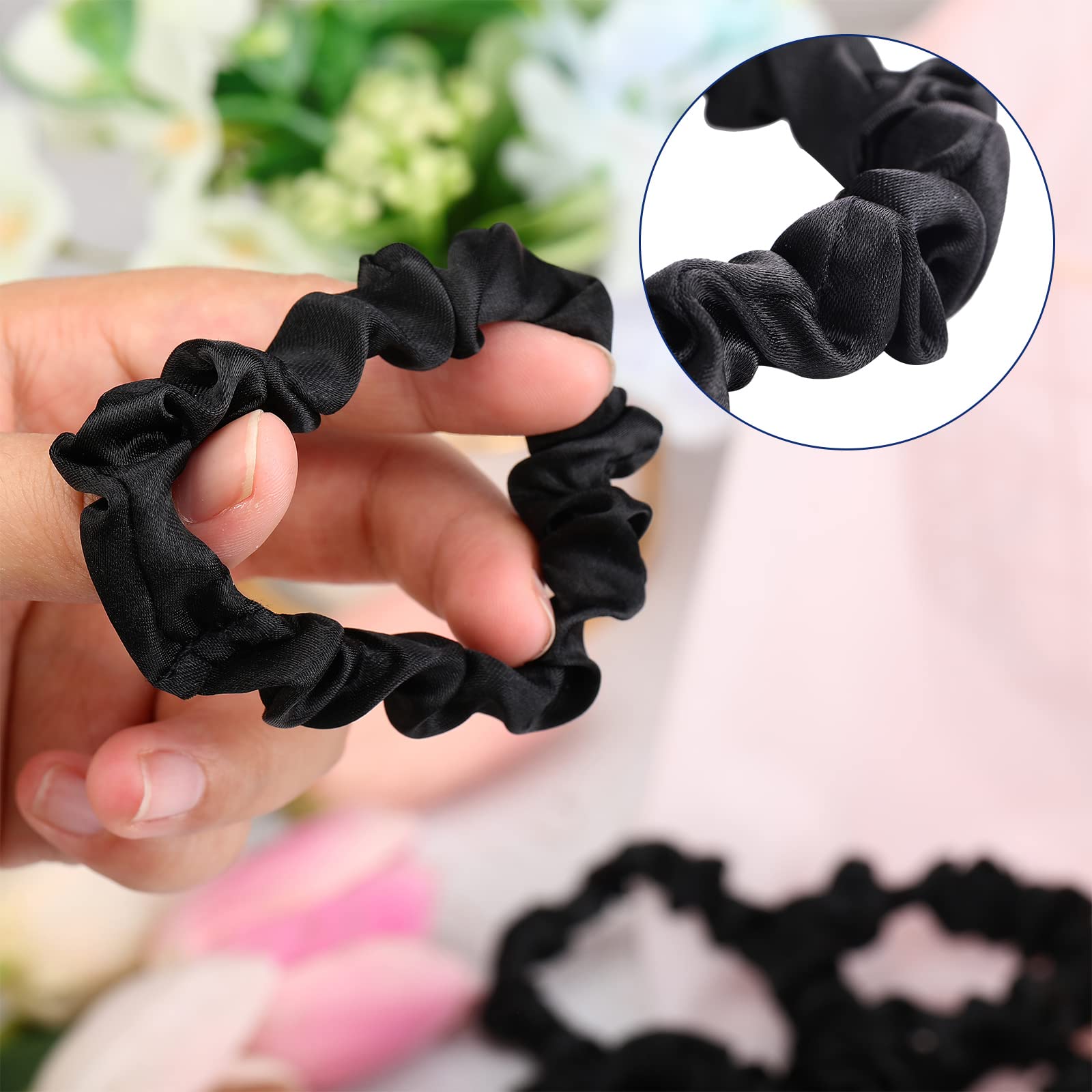 WILLBOND scrunchie stretched to show elastic core strength and reliable hold