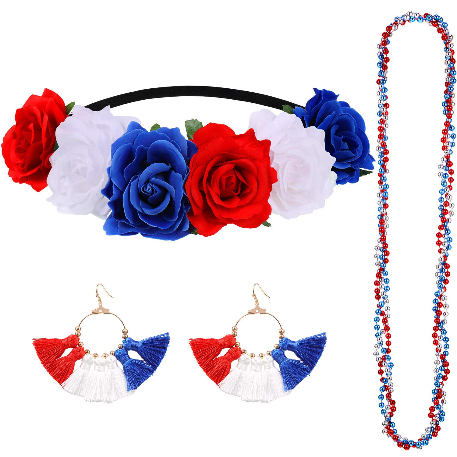 WILLBOND floral headband front view showing patriotic red white blue style and comfort