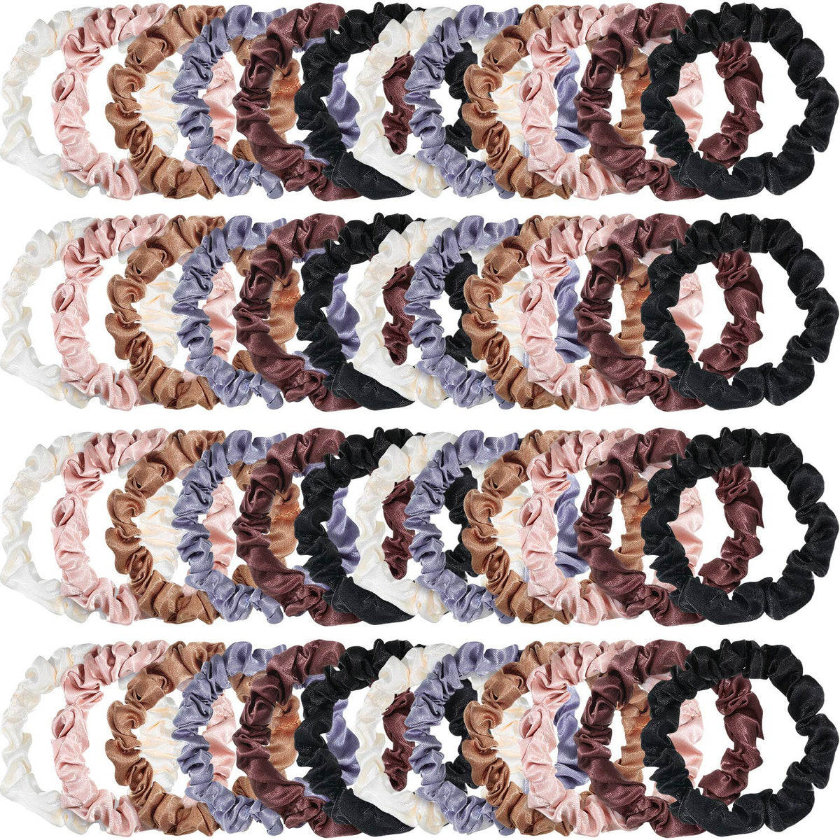 WILLBOND front pack showing 48 satin mini scrunchies, easy bulk styling
