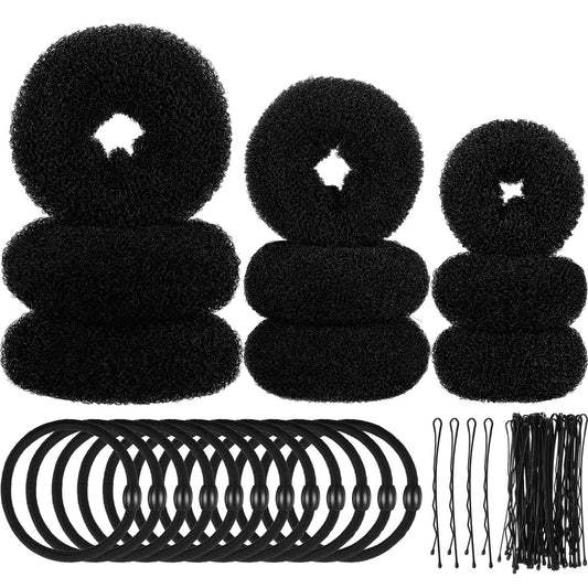 WILLBOND front view of bun maker set showing rings and accessories for neat buns