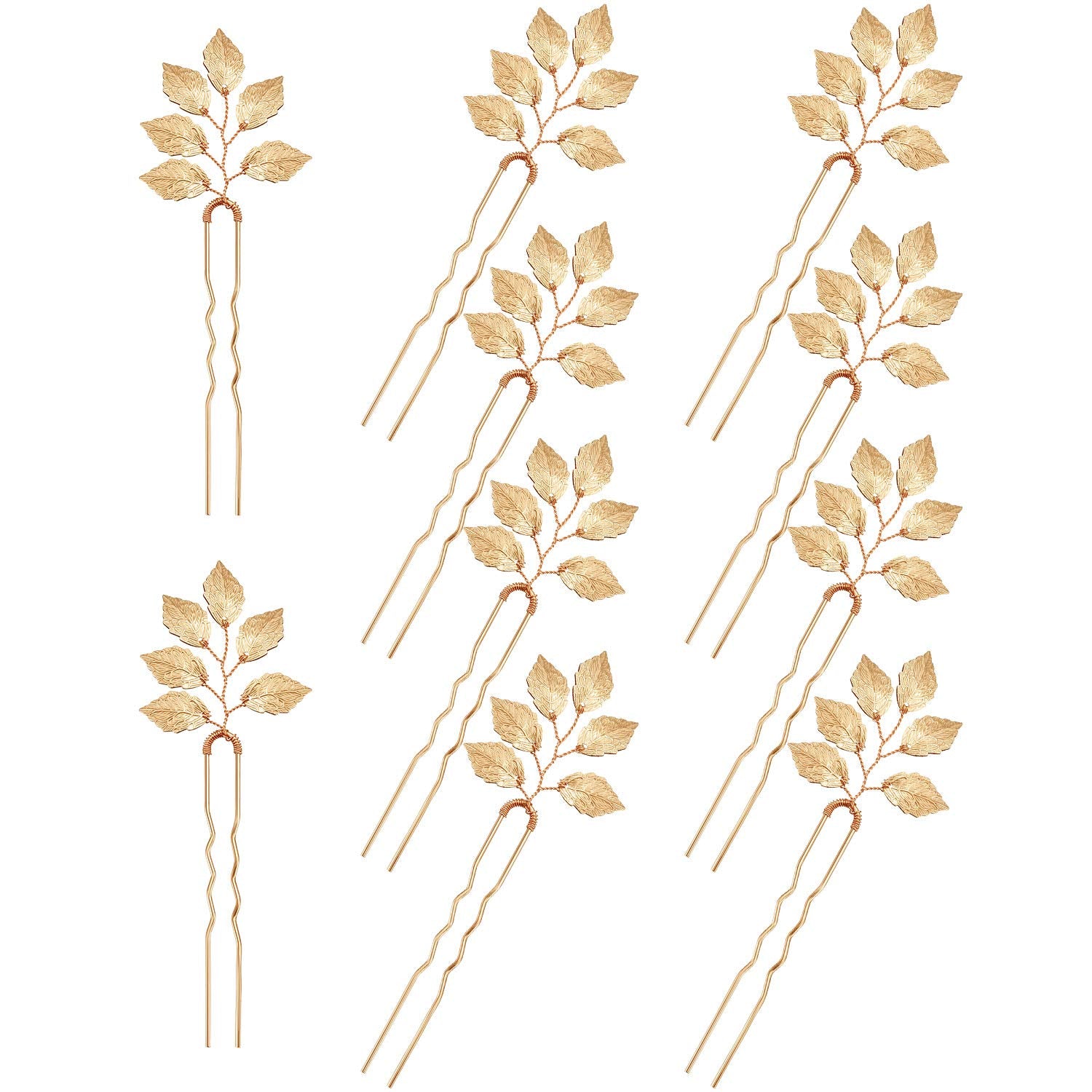 WILLBOND front view of ten gold leaf hair pins highlighting elegant packaging and shine