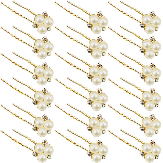 WILLBOND front view of 18 gold pearl rhinestone hair pins showing full set benefit