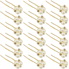 WILLBOND front view of 18 gold pearl rhinestone hair pins showing full set benefit