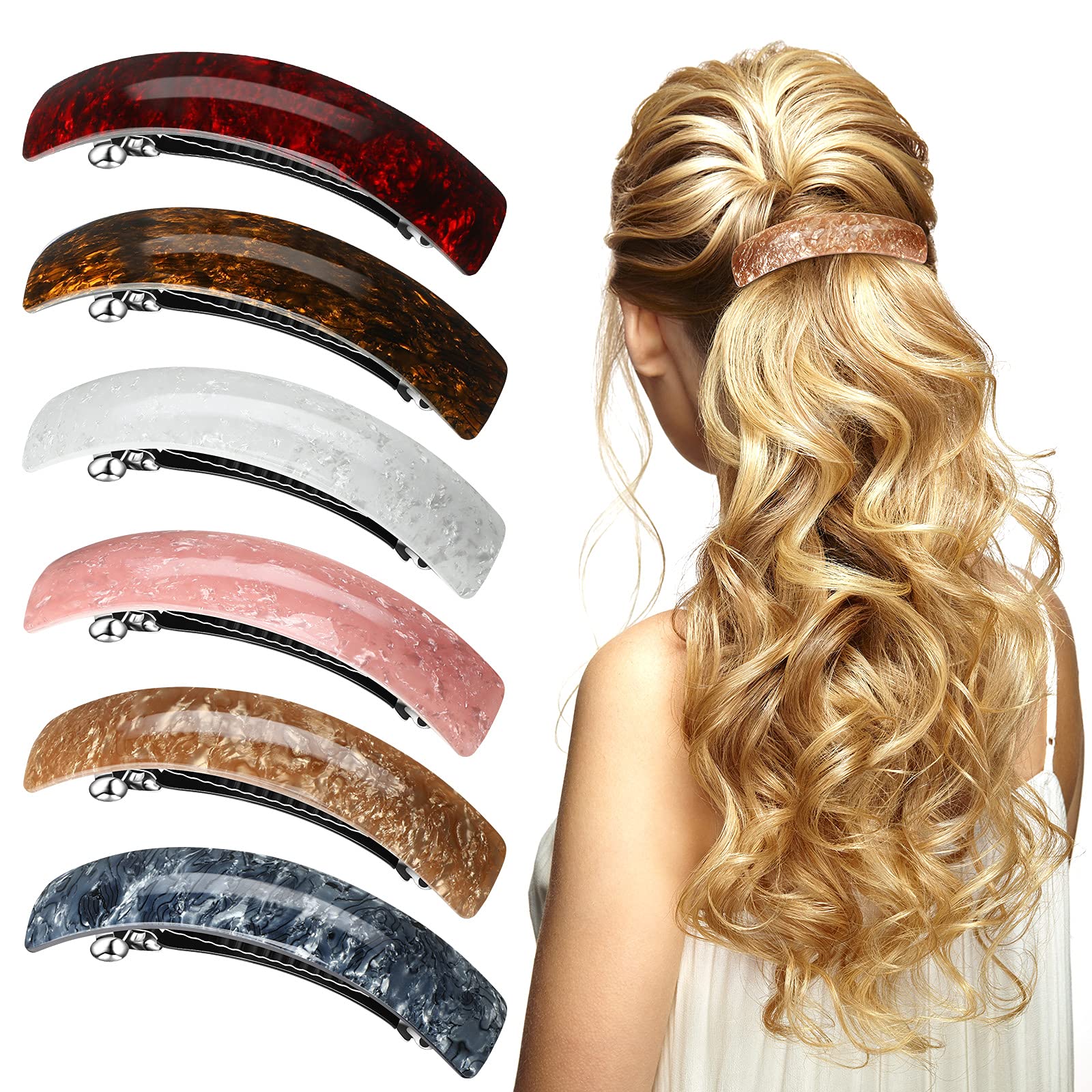WILLBOND front view of six multicolor barrettes showing color variety and secure hold