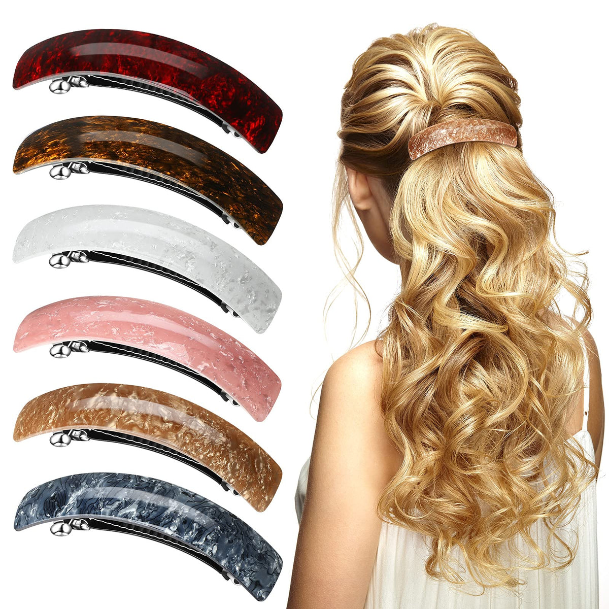WILLBOND front view of six multicolor barrettes showing color variety and secure hold