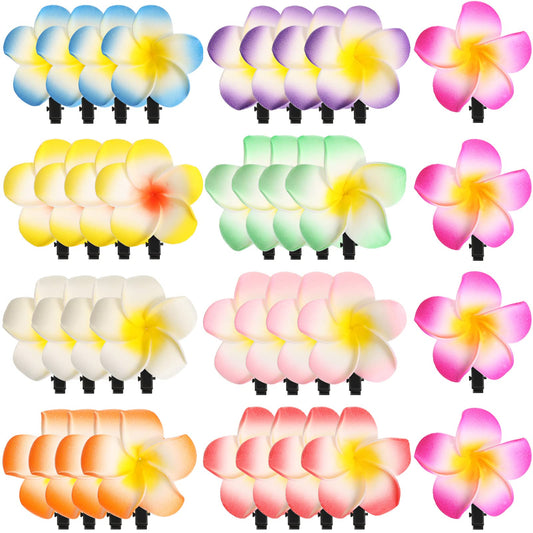 WILLBOND front view of 36 plumeria clips showing colorful assortment and convenience