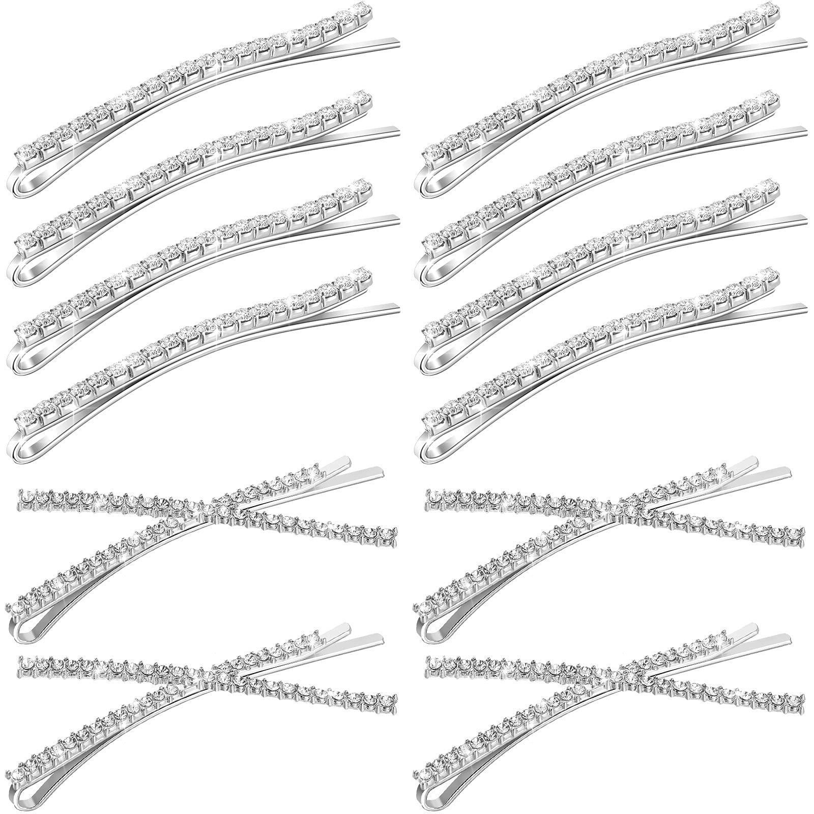 WILLBOND front view of silver rhinestone bobby pins showing sparkle and elegance