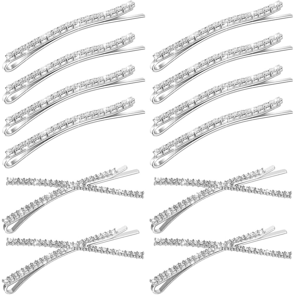 WILLBOND front view of silver rhinestone bobby pins showing sparkle and elegance