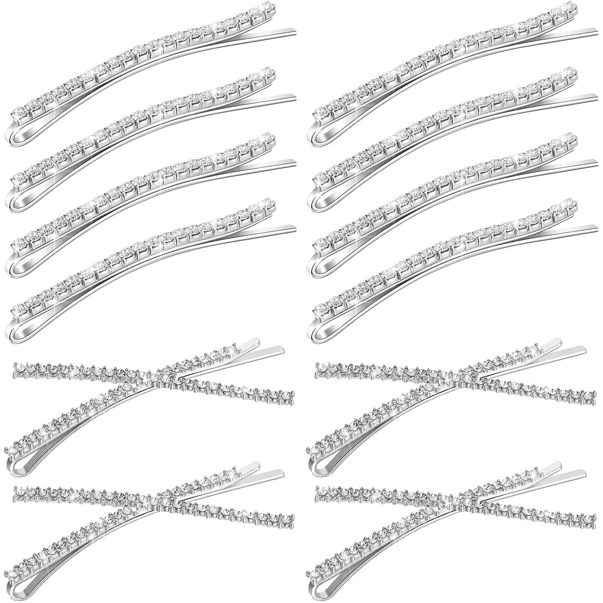 WILLBOND front view of silver rhinestone bobby pins showing sparkle and elegance