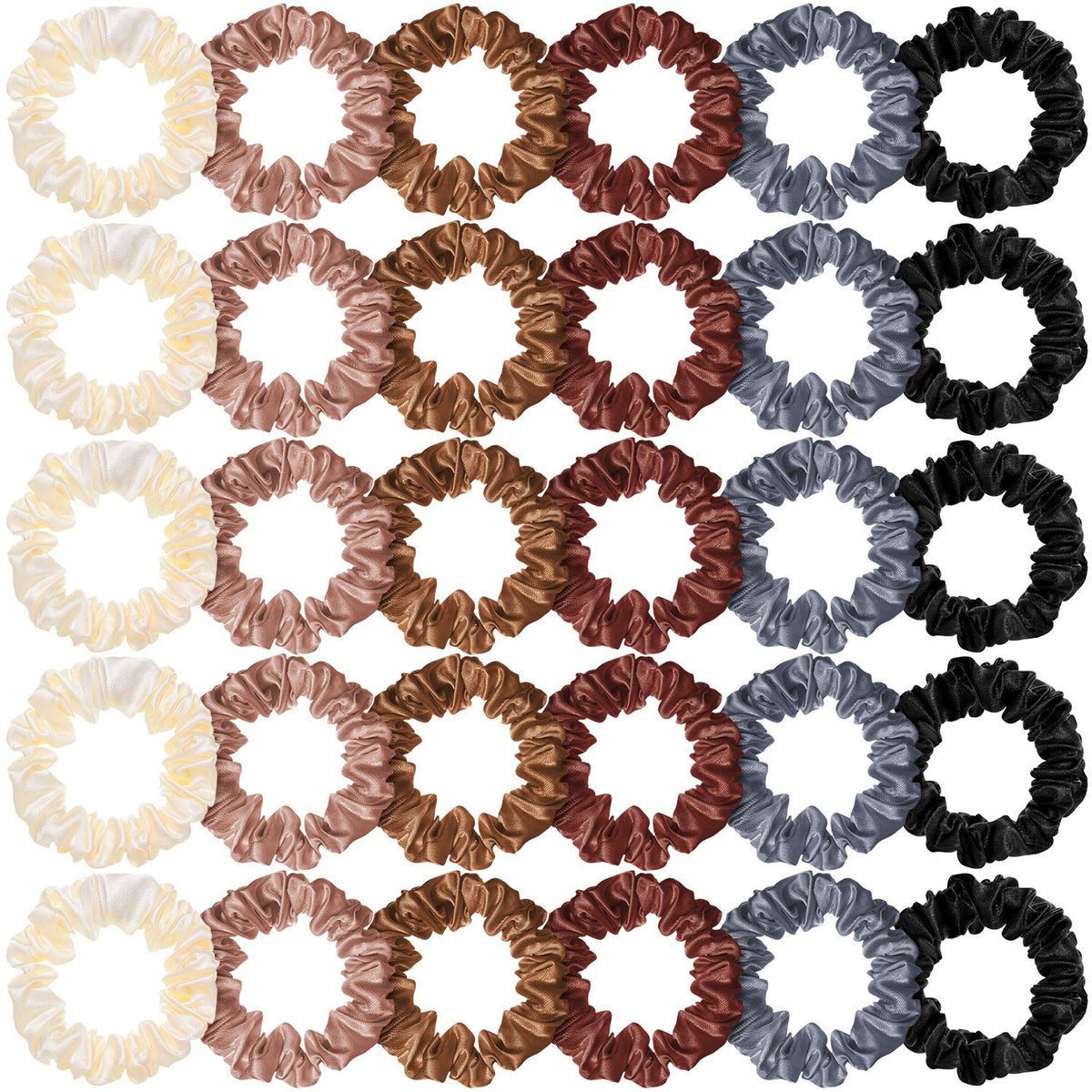 WILLBOND front packaging of 30 satin scrunchies showing variety and convenience