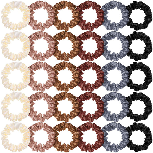 WILLBOND front packaging of 30 satin scrunchies showing variety and convenience