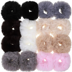 WILLBOND front view of 16-piece fluffy scrunchies set with colorful options