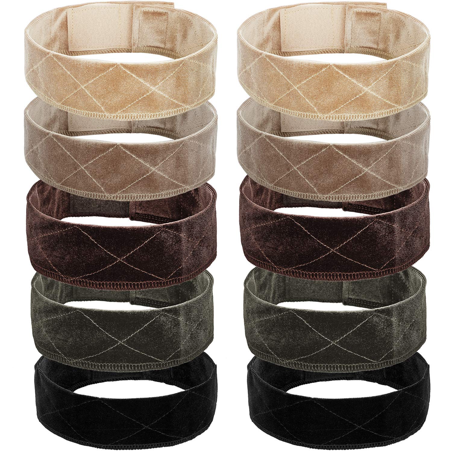 WILLBOND front view of 10 velvet wig bands showing colors and packaging benefit secure storage