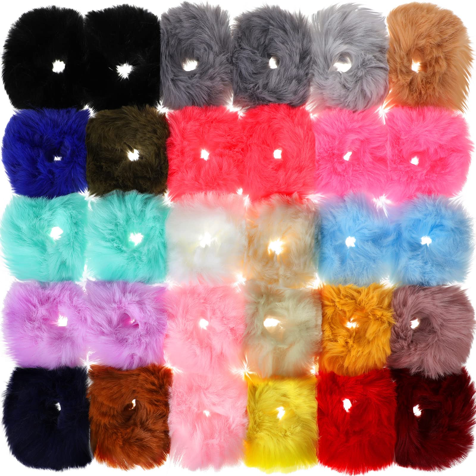 WILLBOND front view of 30-piece pack showing colorful pompom scrunchies and value
