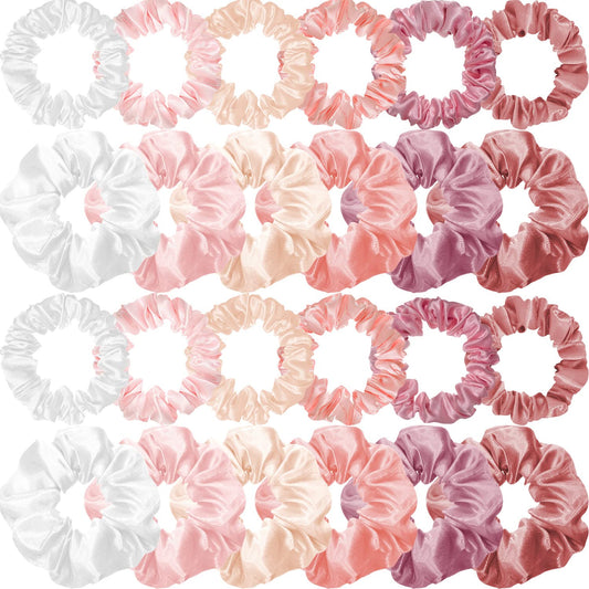 WILLBOND front packaging showing 24 colorful satin scrunchies and benefits