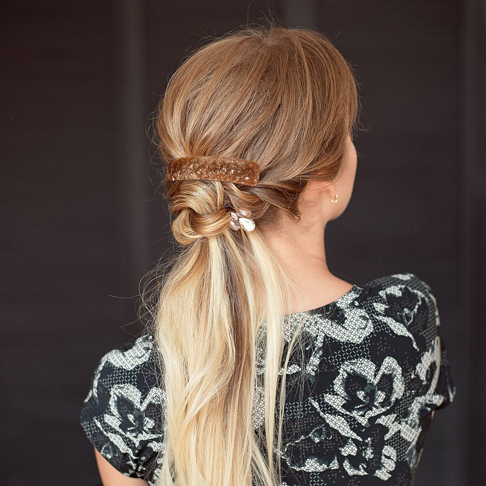 WILLBOND barrette in hair half-up style showing secure, gentle hold for volume