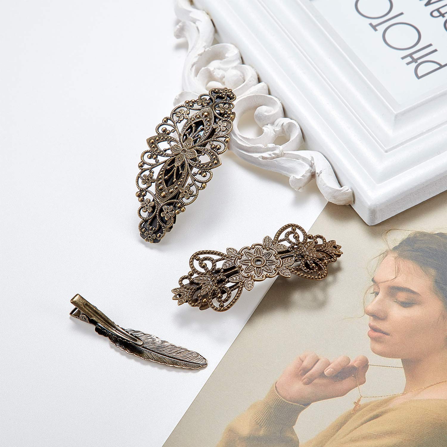 WILLBOND barrette in hair side sweep adding vintage romantic flair