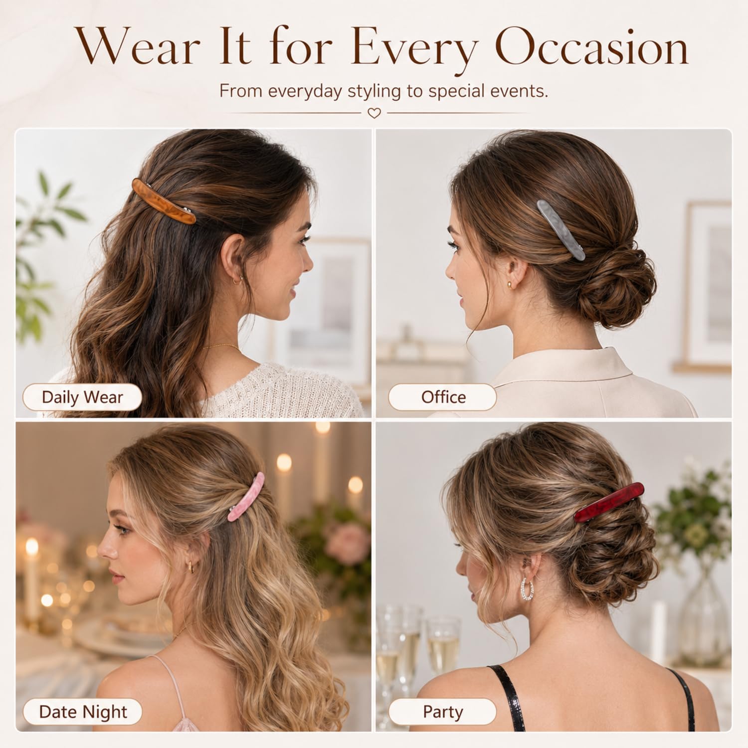 WILLBOND barrettes styled in party hair showcasing refined, wearable decoration