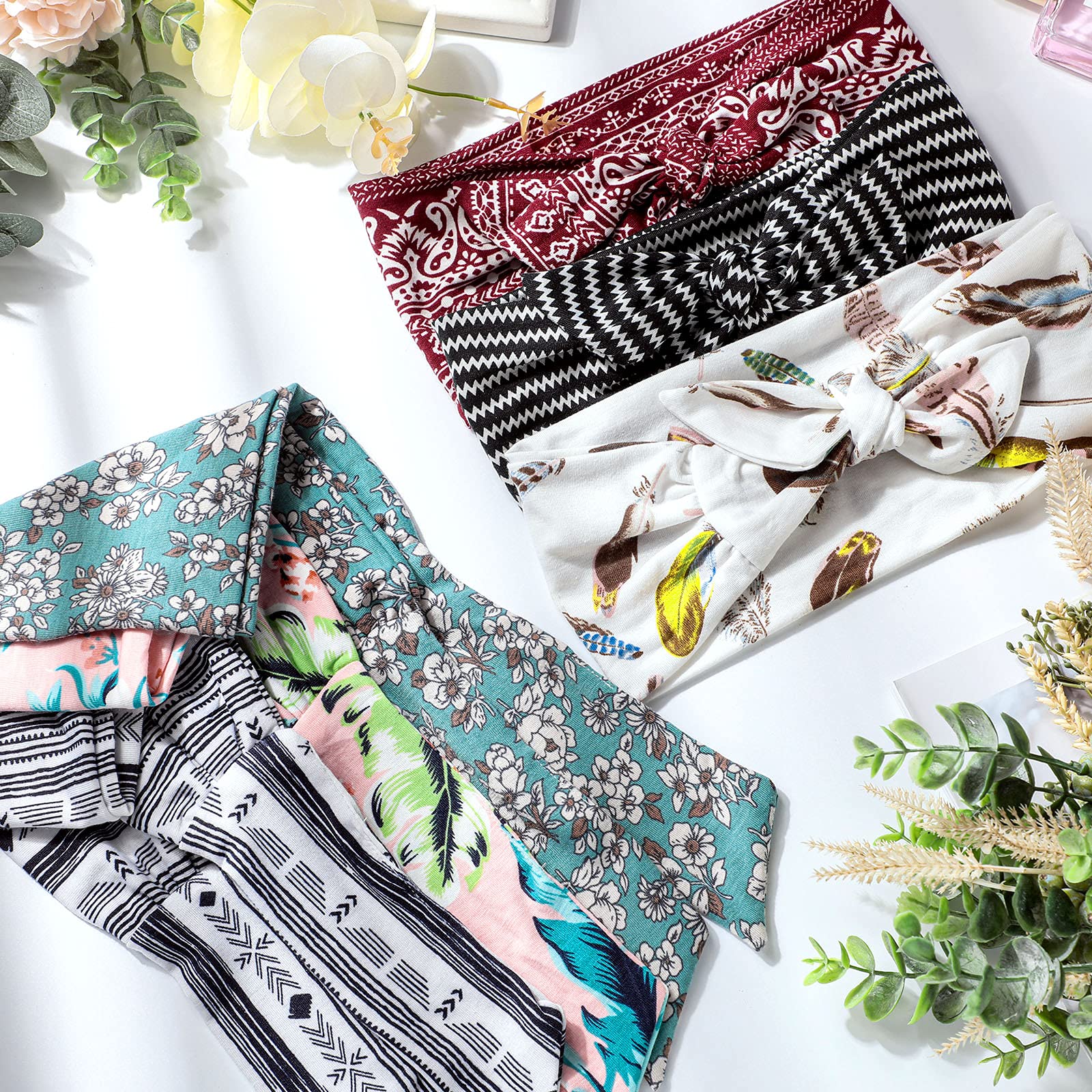 WILLBOND six different patterned headbands laid flat showing variety for outfit matching
