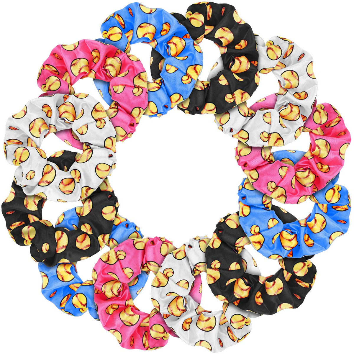 WILLBOND front packaging view showing 20 softball scrunchies, perfect for parties
