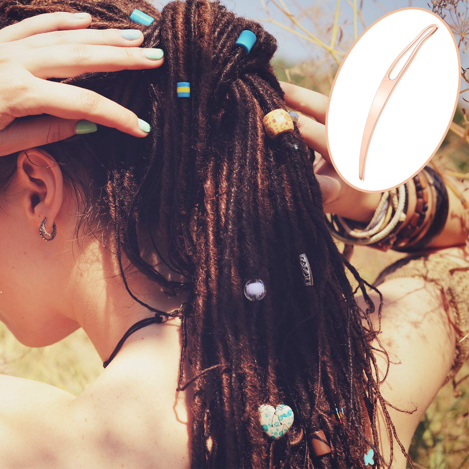 WILLBOND interlocking tool being used on a dreadlock demonstrating gentle tightening and faster maintenance benefit