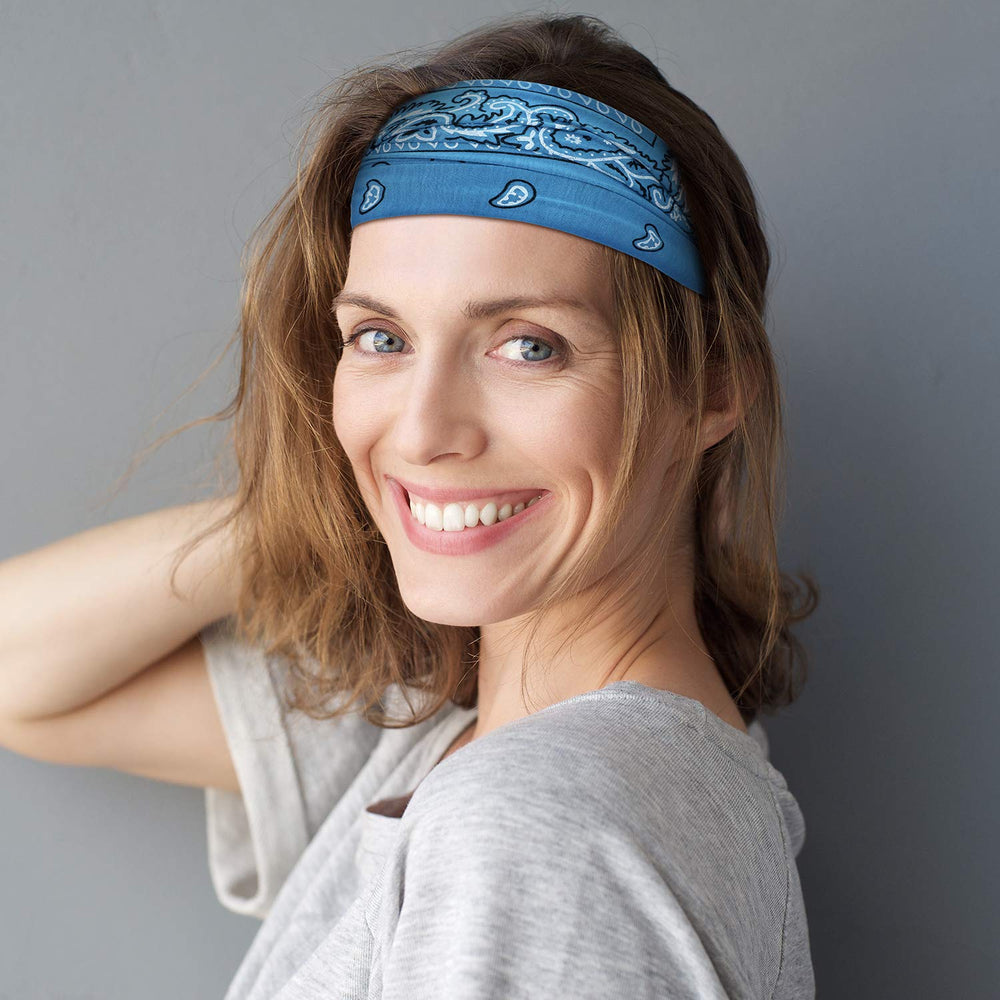 WILLBOND headband worn under motorcycle helmet showing low-profile fit