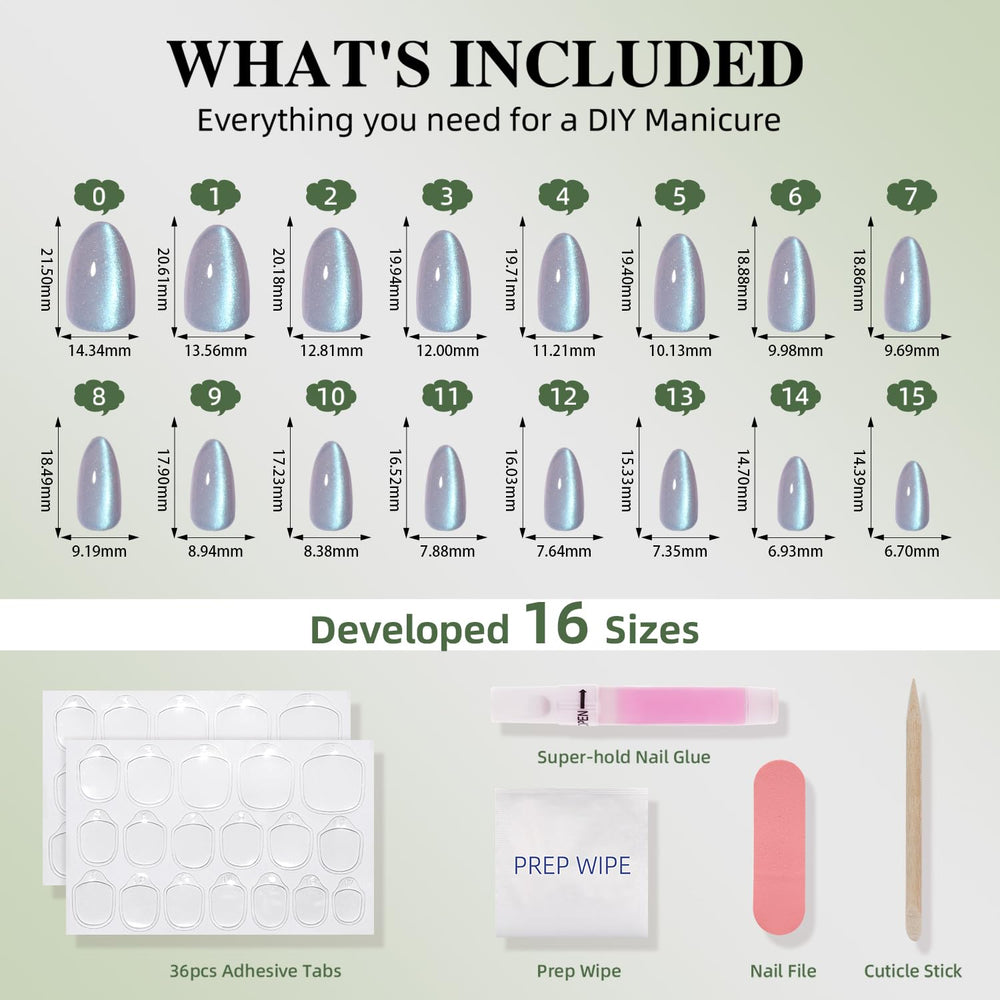 WiniBeauty kit contents laid out with glue, tabs, file for complete at-home manicure