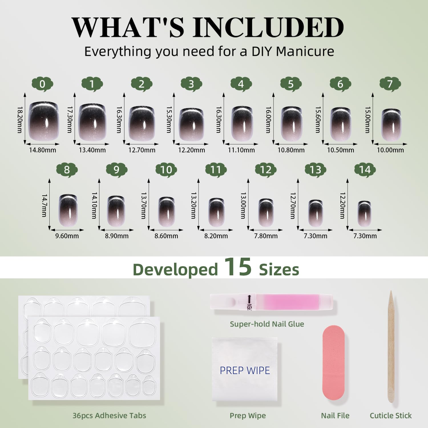 WiniBeauty nails stored in box with glue, tabs and prep wipe for organized reuse