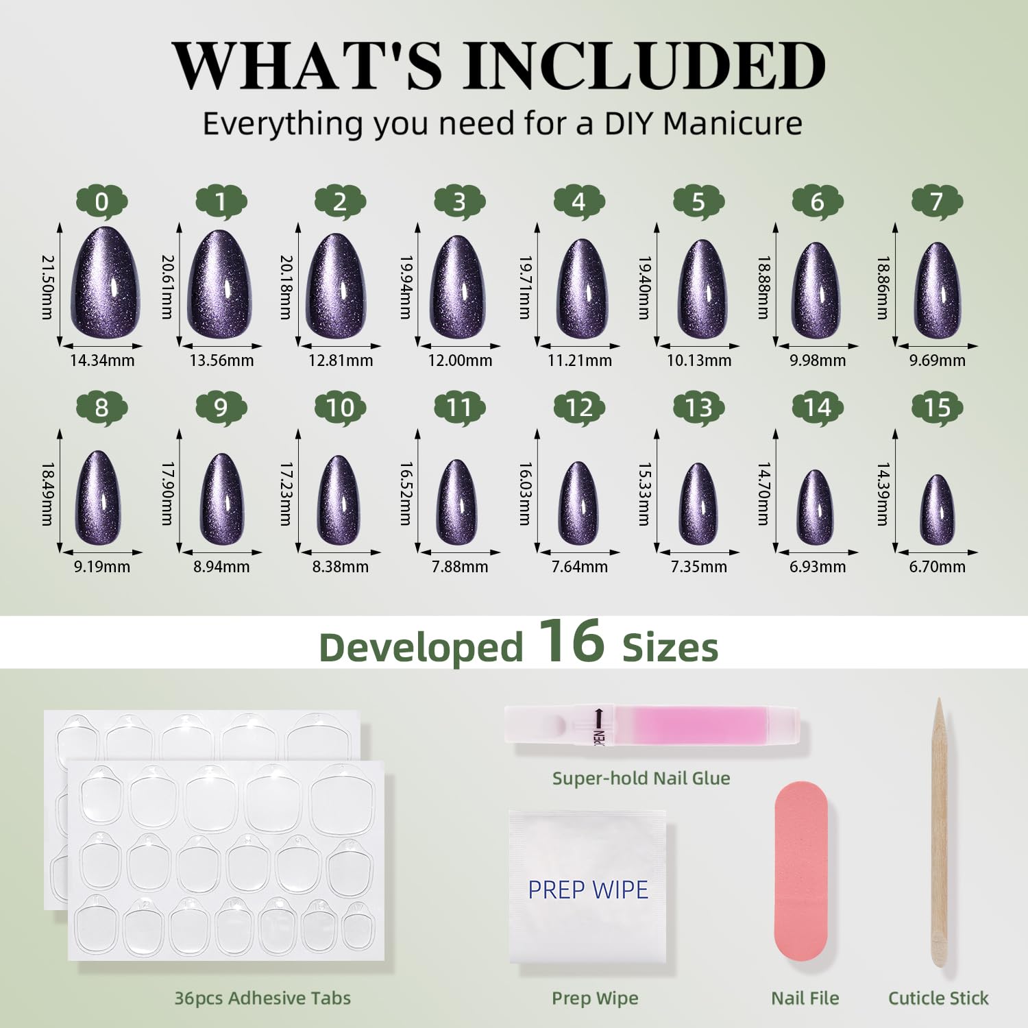 WiniBeauty kit contents including glue tabs file and prep wipe