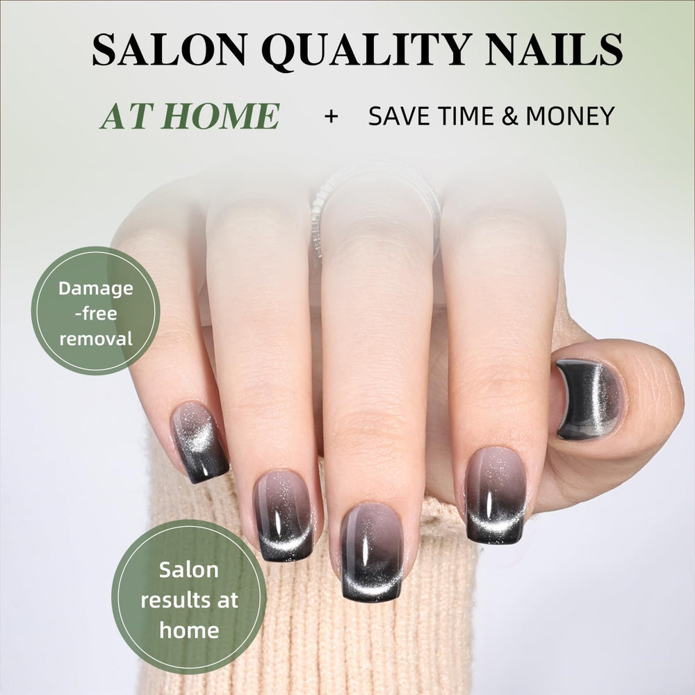 WiniBeauty top view of short square nails arranged to show shape and color
