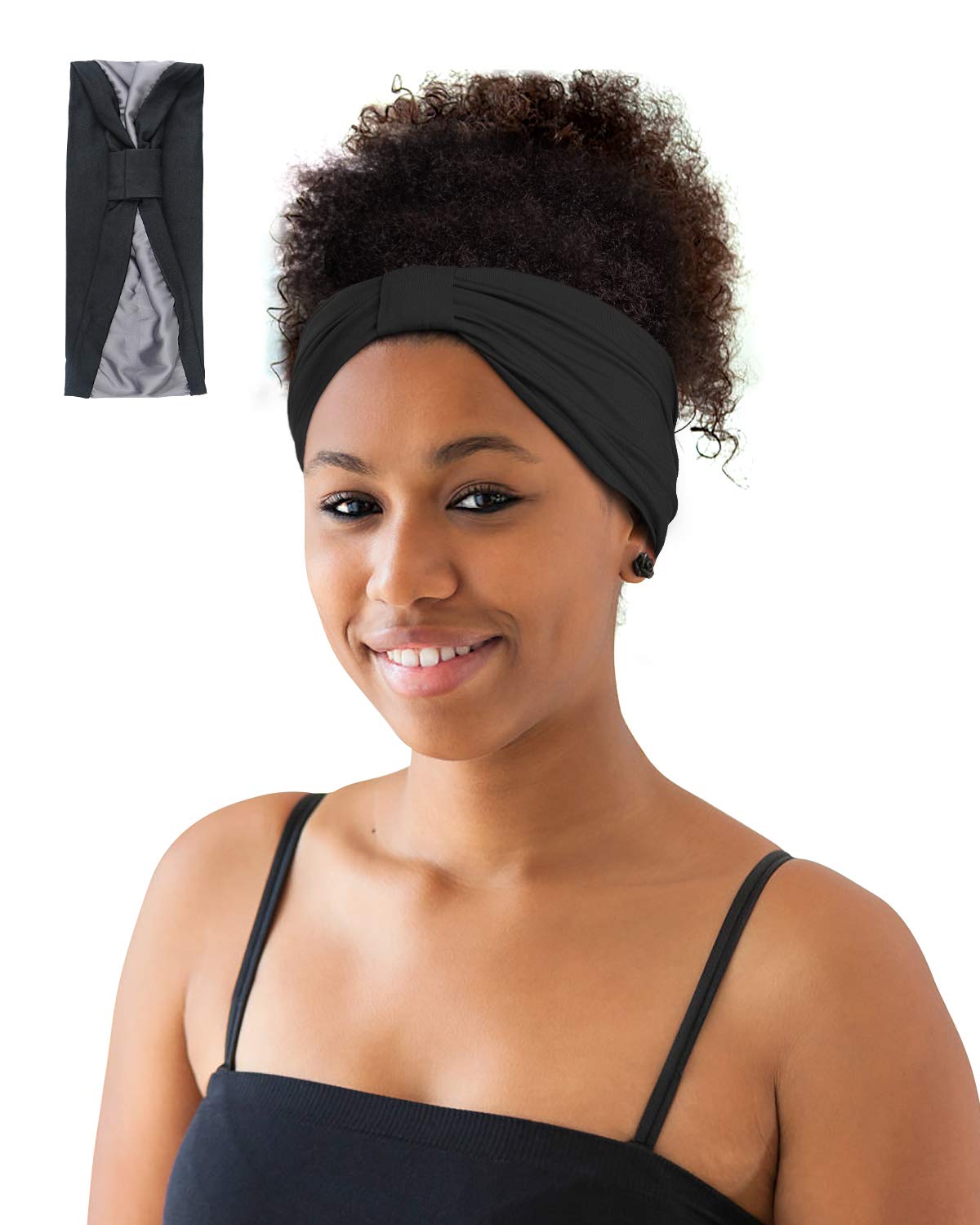 Winitas front view black headband showing full shape and comfortable fit