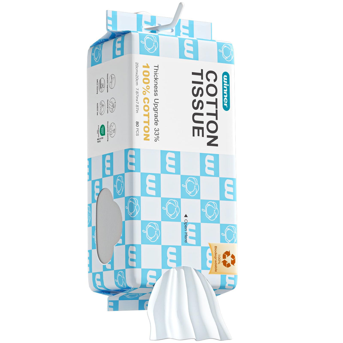 Winner front packaging showing 80-count pack and hangable design for easy access
