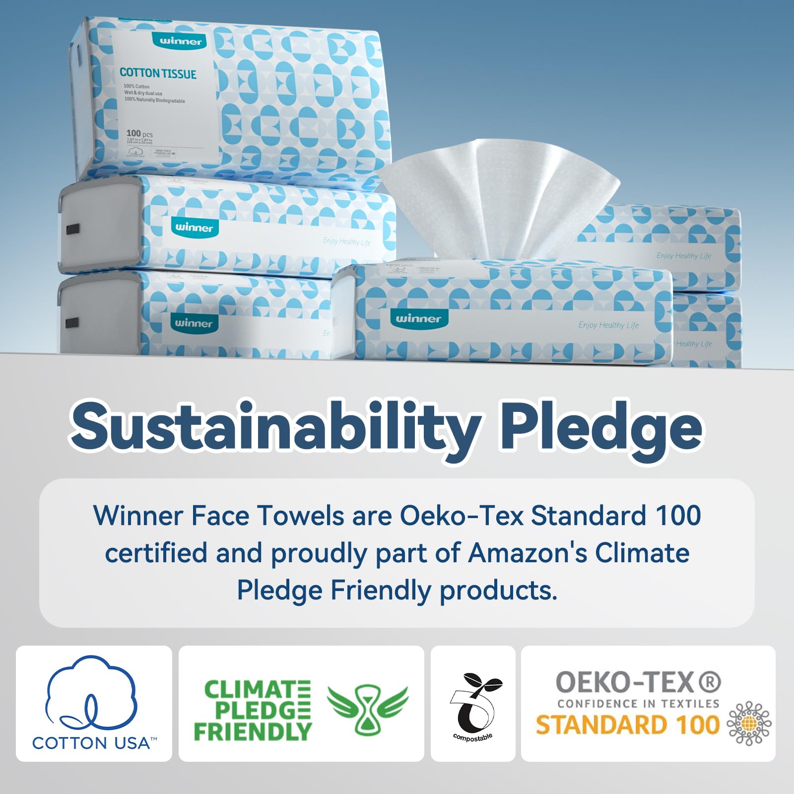 Winner product label closeup showing 100% cotton and biobased certification