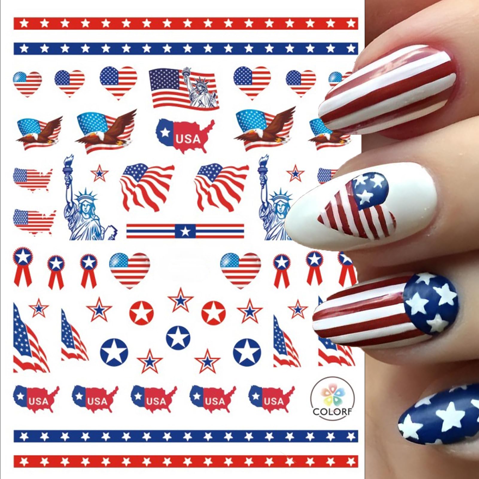 winthrop close up of American flag decal detail for crisp, vibrant manicure benefit