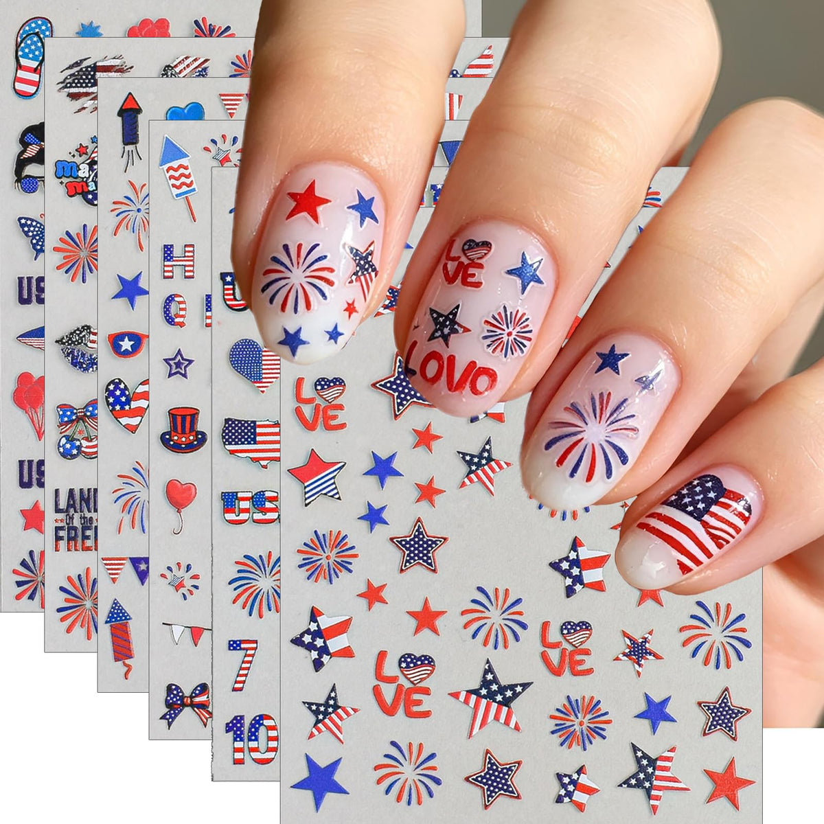 winthrop front packaging showing all six patriotic sticker sheets and quick convenience