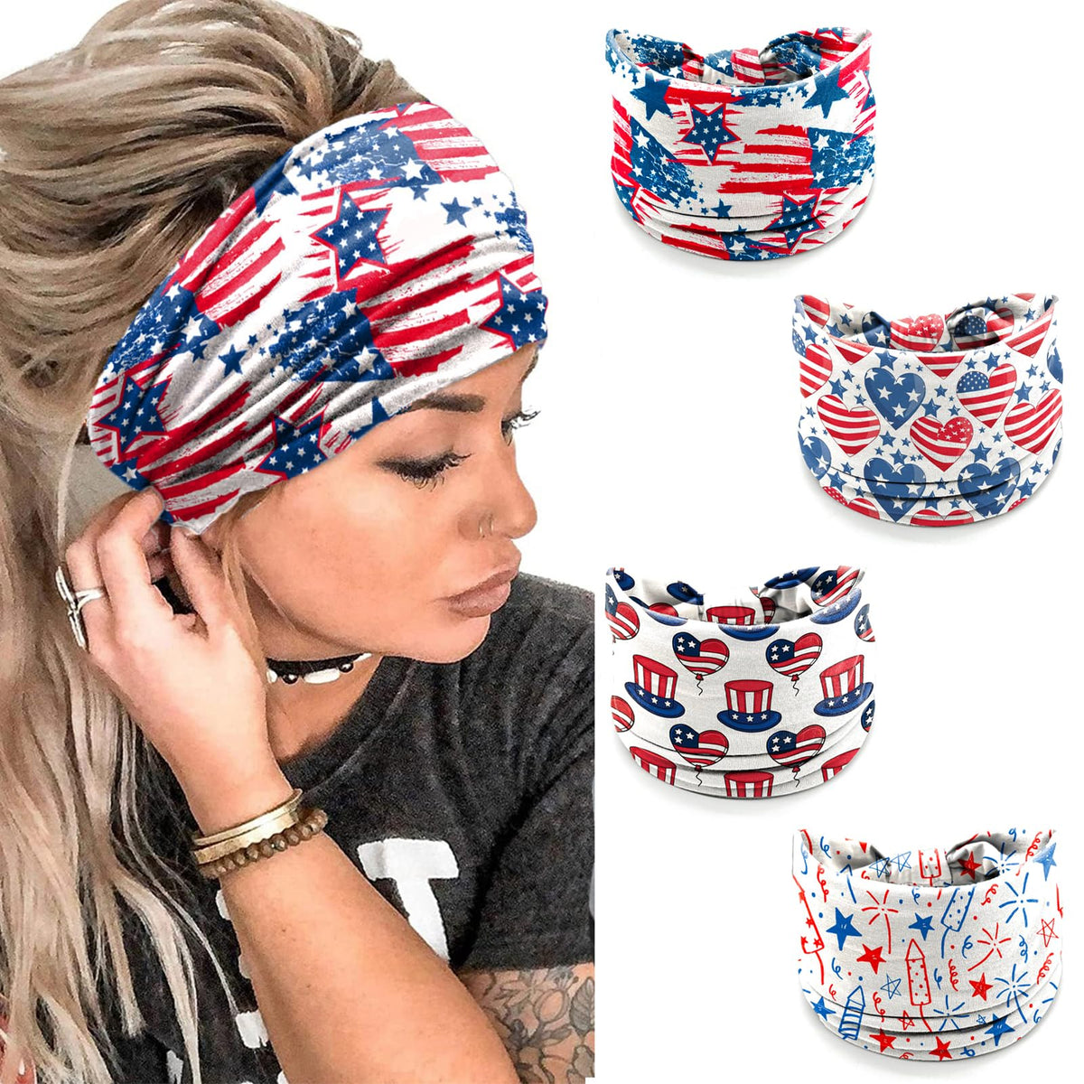 winthrop front packaging showing four patriotic headbands and instant festive styling
