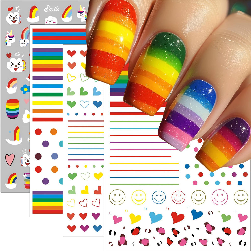 winthrop front packaging showing six colorful rainbow nail sticker sheets and variety benefit