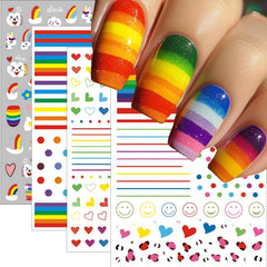 winthrop front packaging showing six colorful rainbow nail sticker sheets and variety benefit