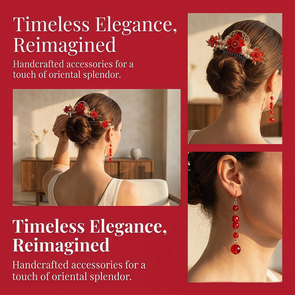 Wisewo close-up of red and pink flower cluster with pearls and rhinestones for elegant detail