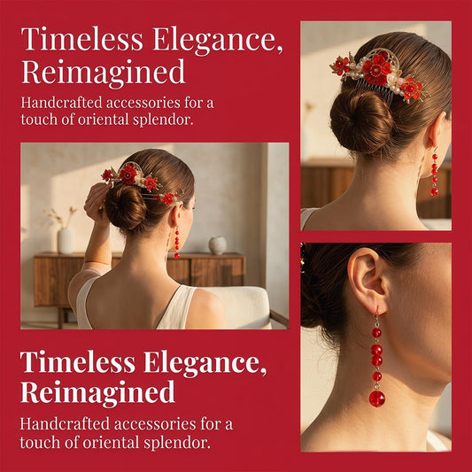 Wisewo close-up of red and pink flower cluster with pearls and rhinestones for elegant detail