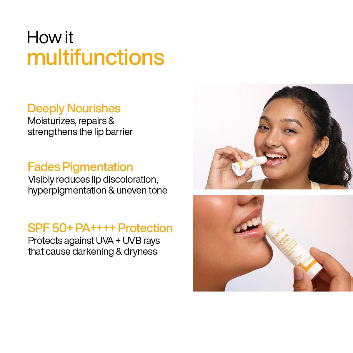 WishCare being applied to lips demonstrating comfortable everyday wear