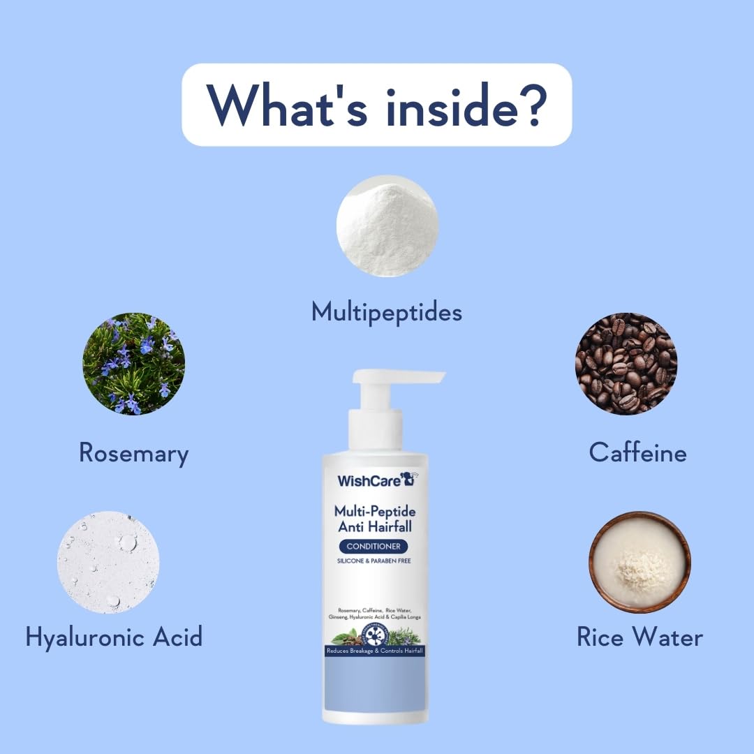 WishCare ingredient label highlighting rice water and peptides for strengthening benefits