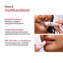 WishCare tint swiped on lips close-up demonstrating natural color and buildable finish