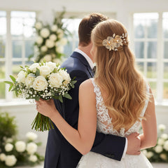 WJIAAA clips paired with veil and tiara illustrating coordinated bridal styling