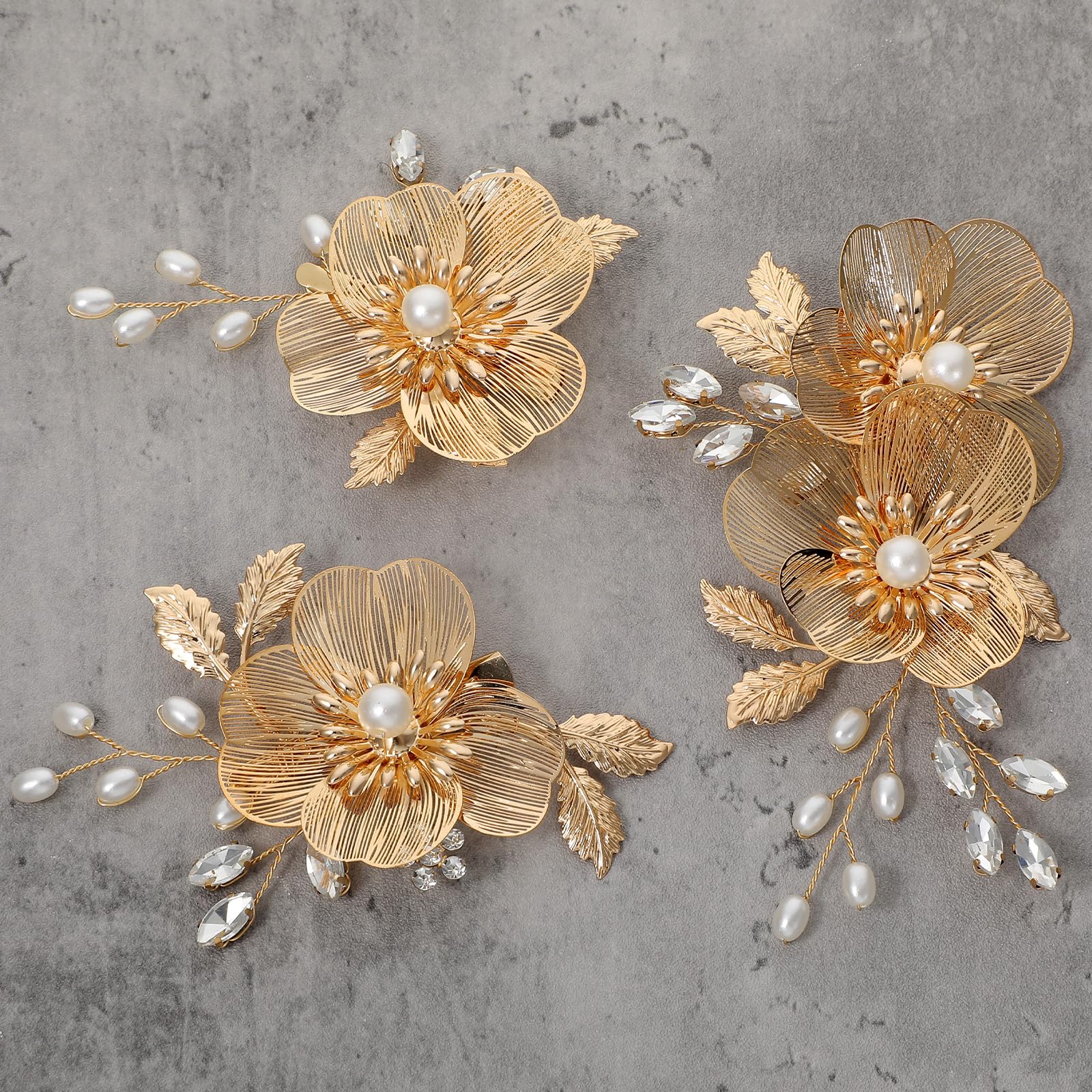 WJIAAA front view of three gold bridal clips showing elegant finish and instant polish