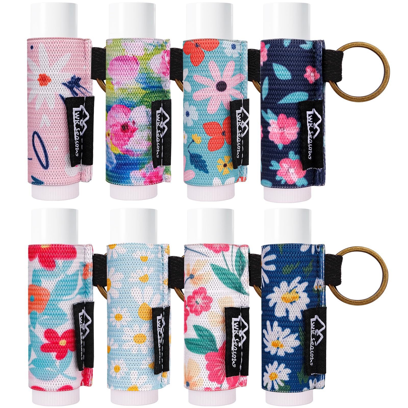 WK IEASON front view of 8-piece floral C pack showing colorful holders and key rings for easy carry