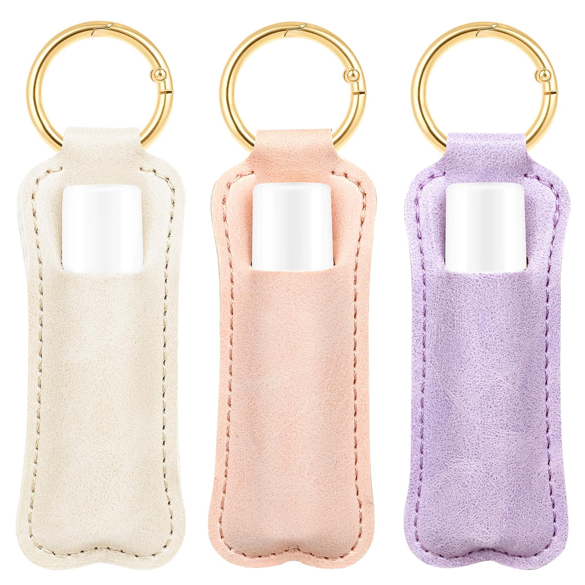 WK IEASON front view of three lip balm holders shows colors and clasp benefit