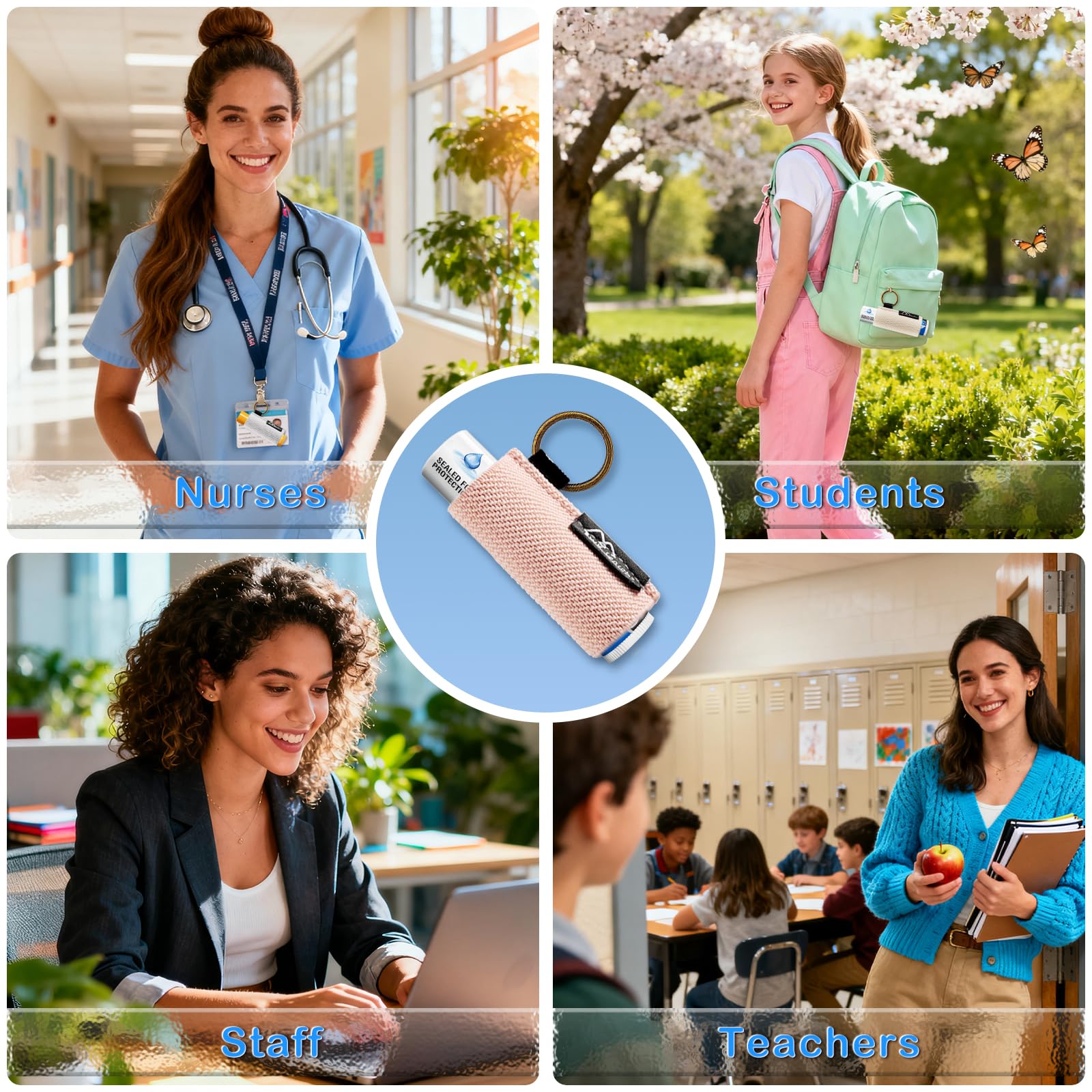 WK IEASON attached to a backpack strap for hands-free access and portability