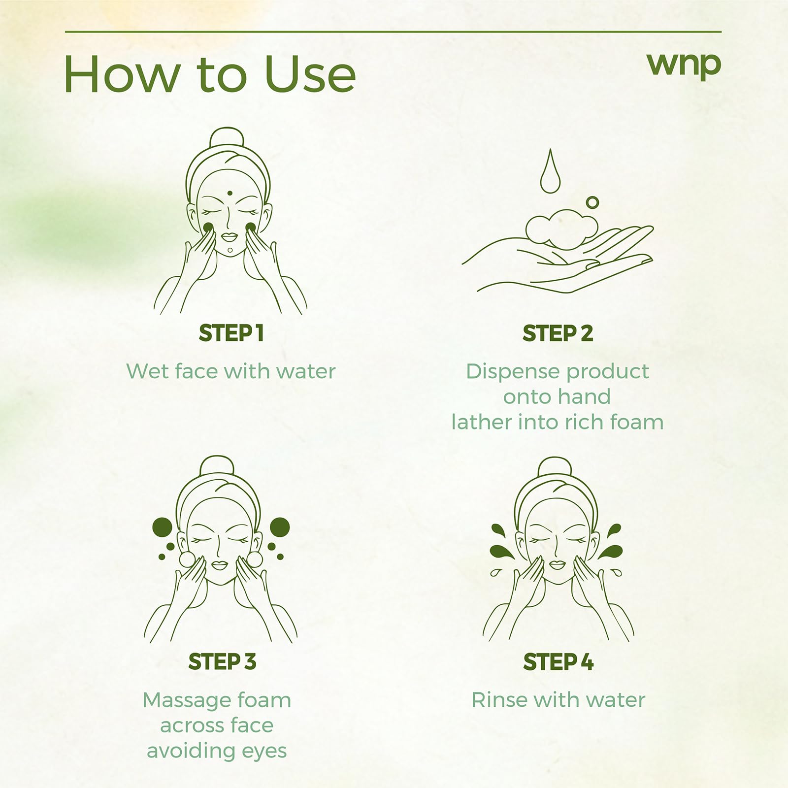 WNP foam being massaged on face showing gentle cleansing action