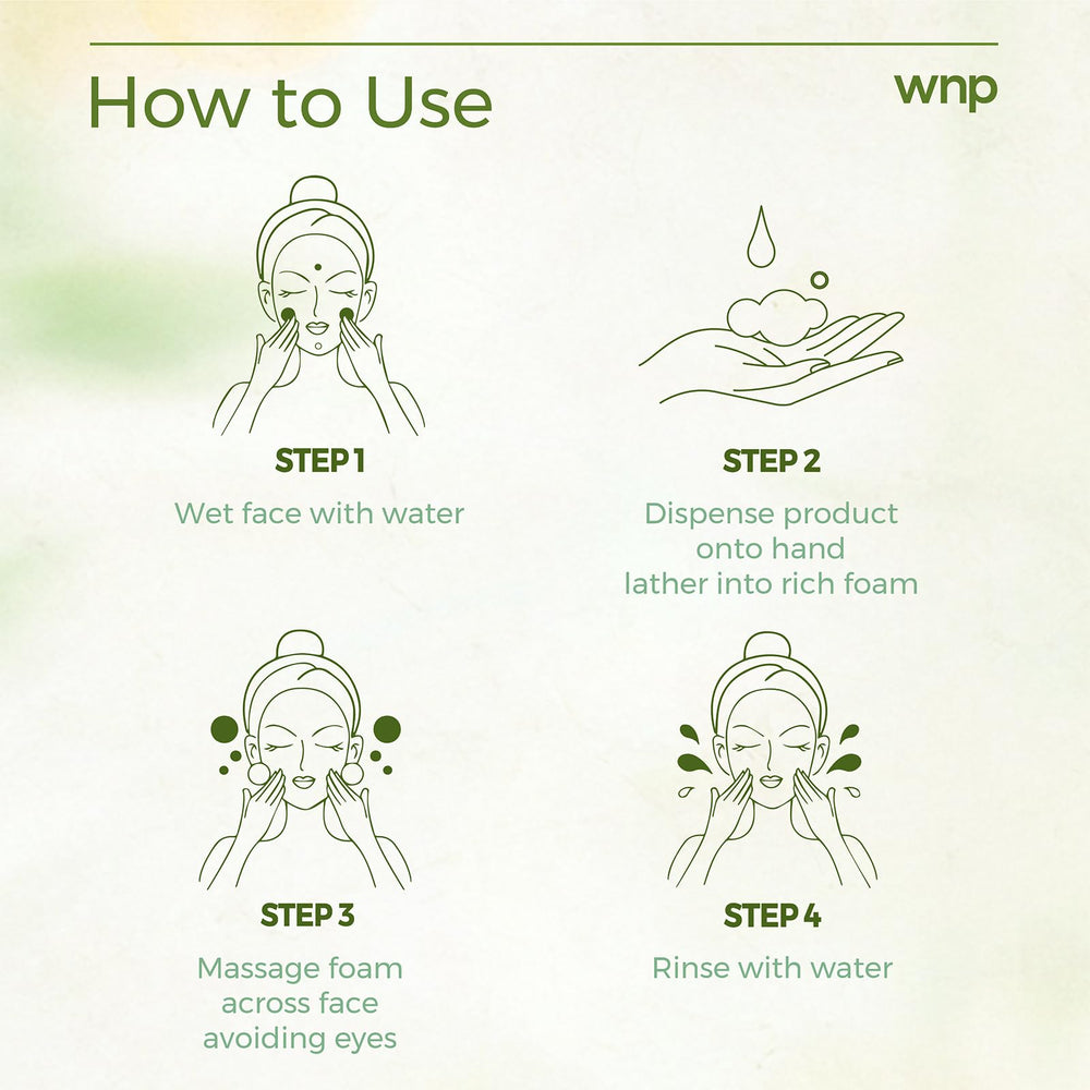 WNP foam being massaged on face showing gentle cleansing action